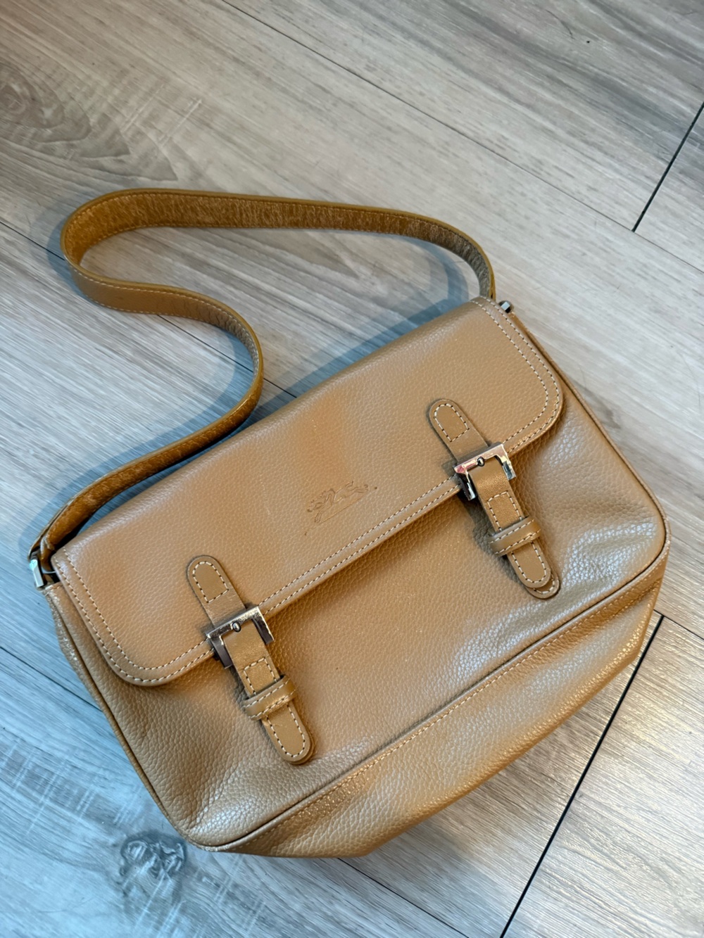 Longchamp Tan Shoulder Bag with Silver Buckle Accents